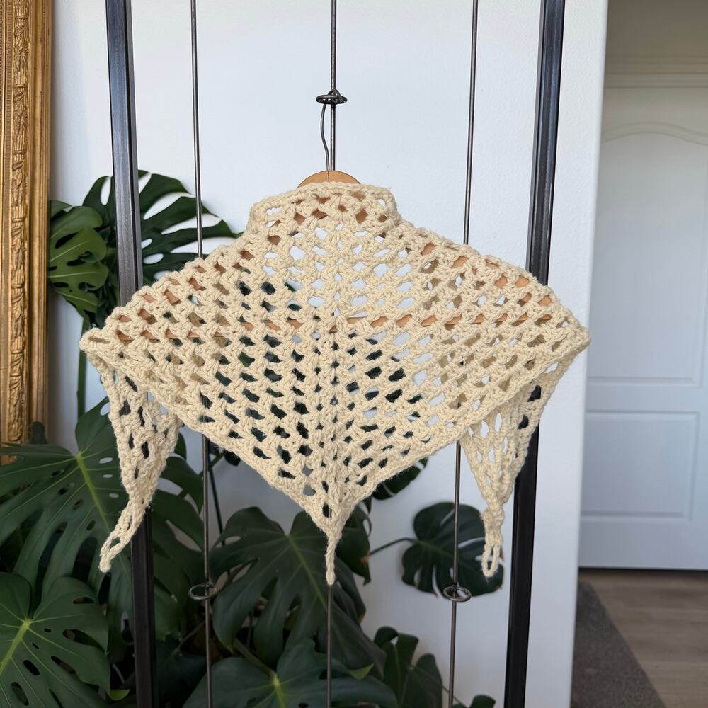 Handmade Cream Crochet Triangle Shawl Scarf Wrap